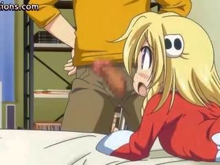 Vājas anime blondīne aizņem liels phallus
